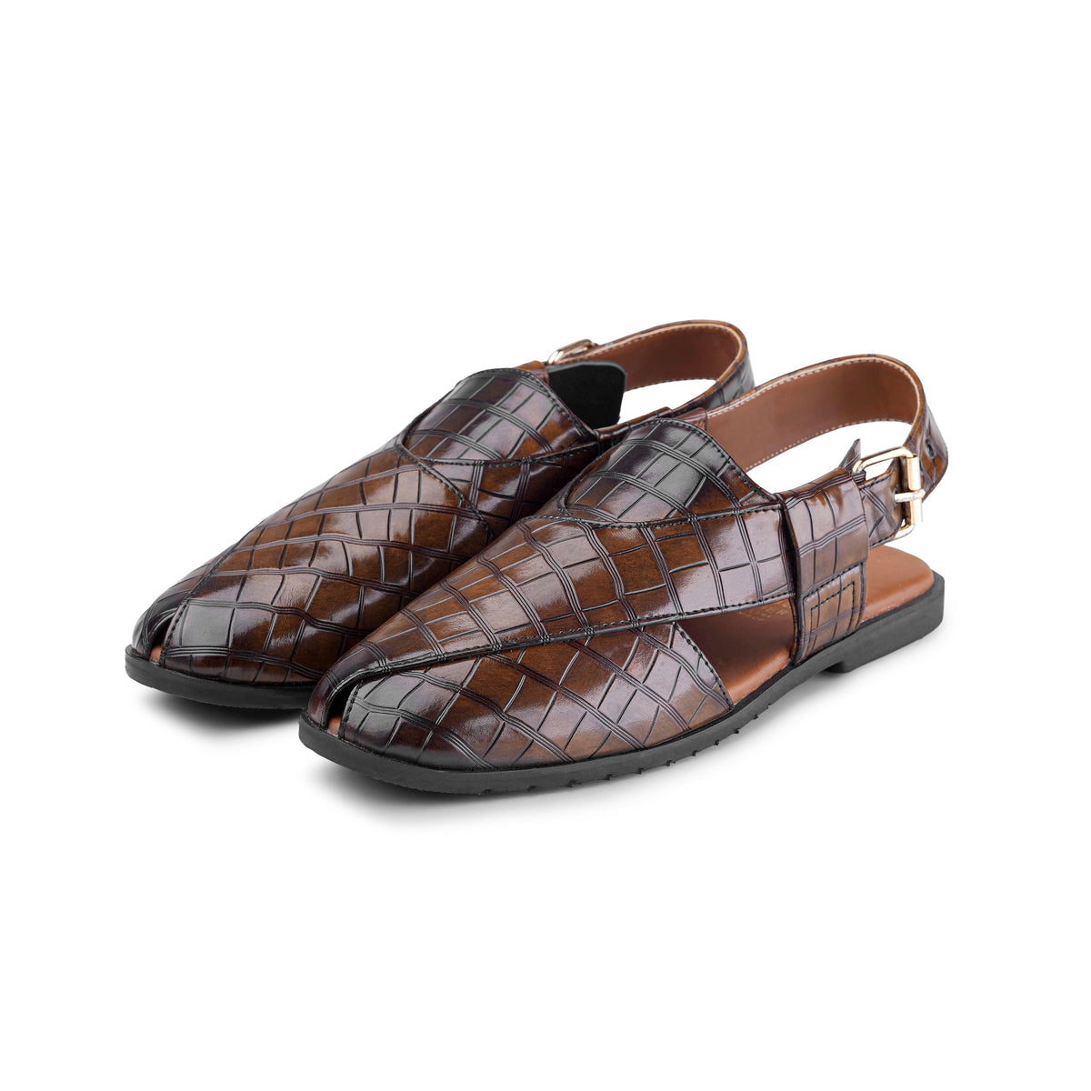 Croc‑Embossed Two‑Tone Peshawari Chappal