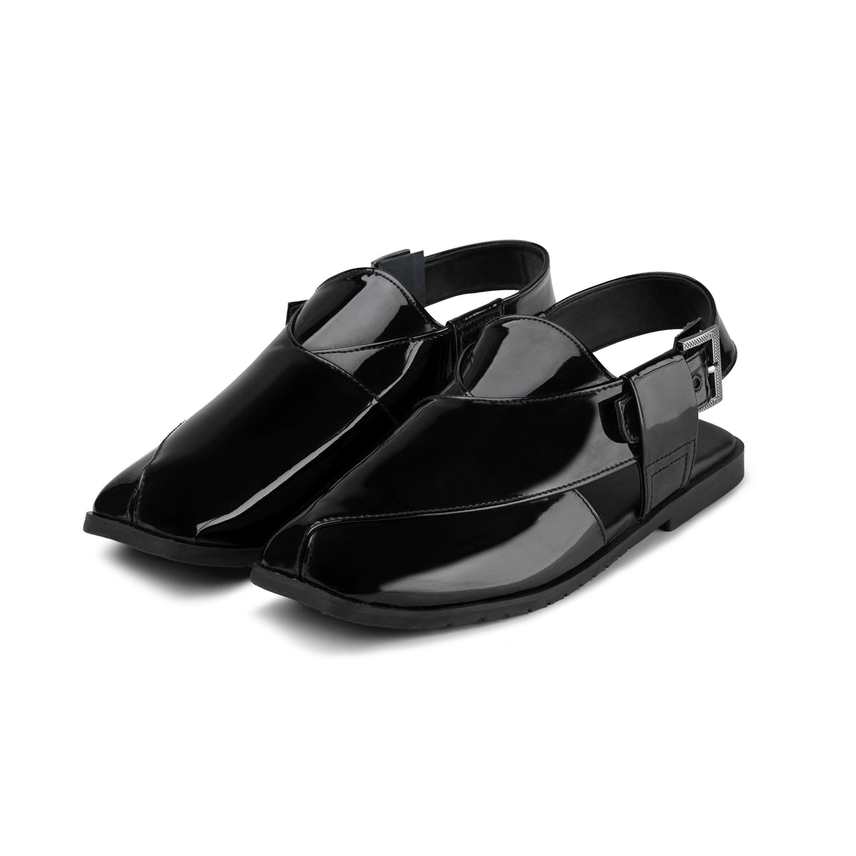 Men’s Noir Gloss‑Finish Peshawari Chappal