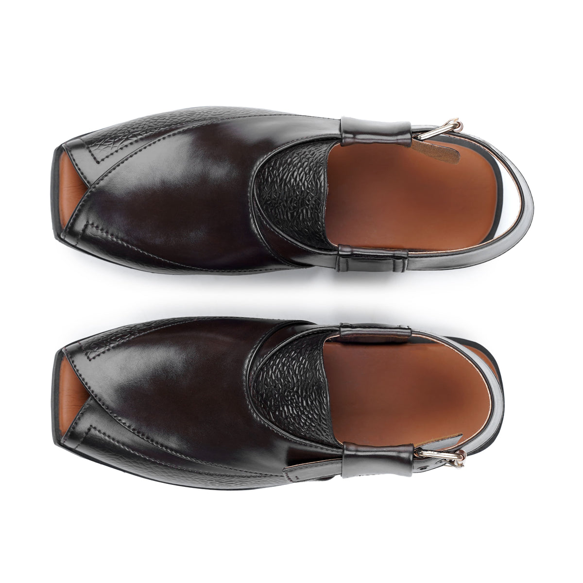 Men’s Black Embossed Cross‑Panel Peshawari Chappal