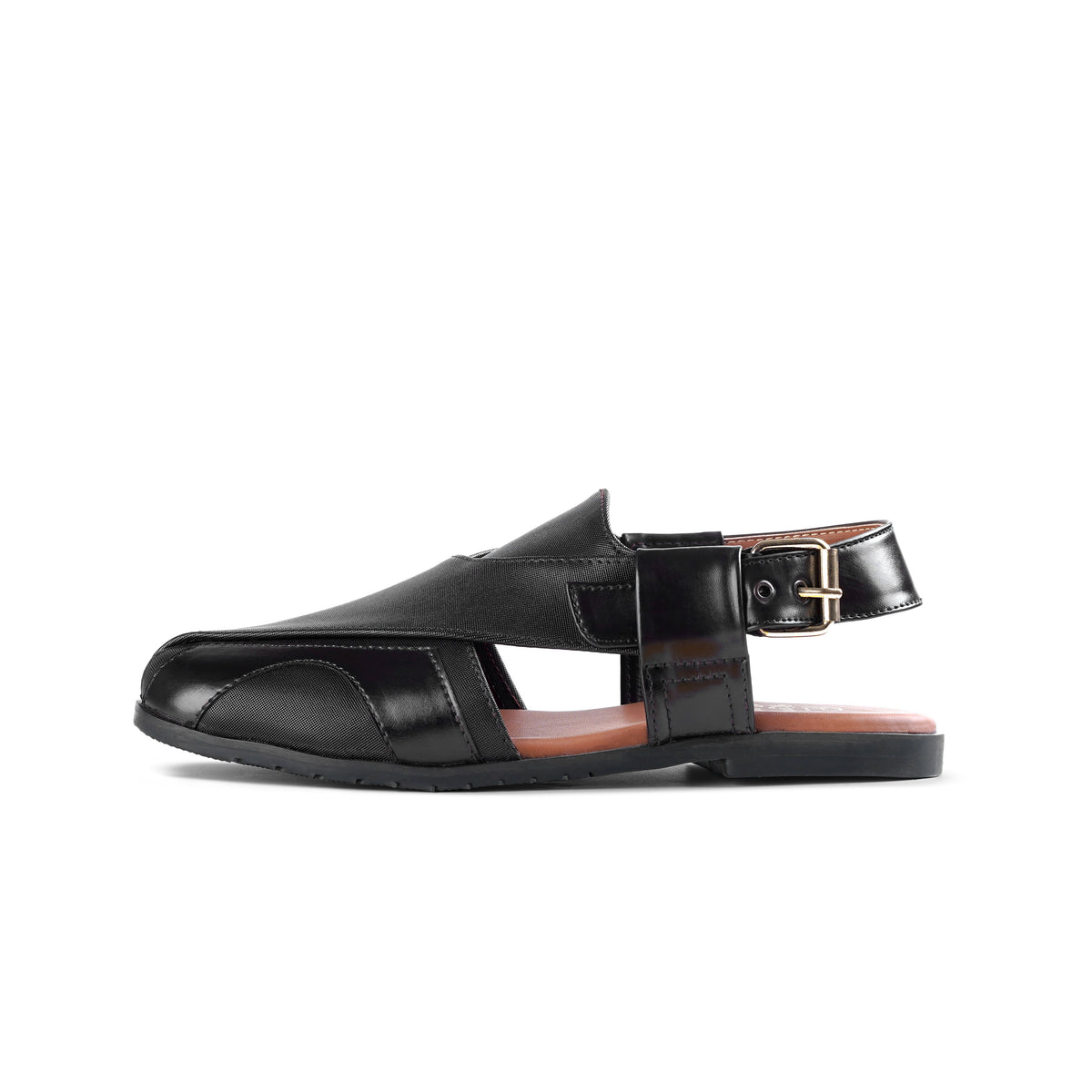 Men’s Black Textured Cross‑Strap Peshawari Chappal
