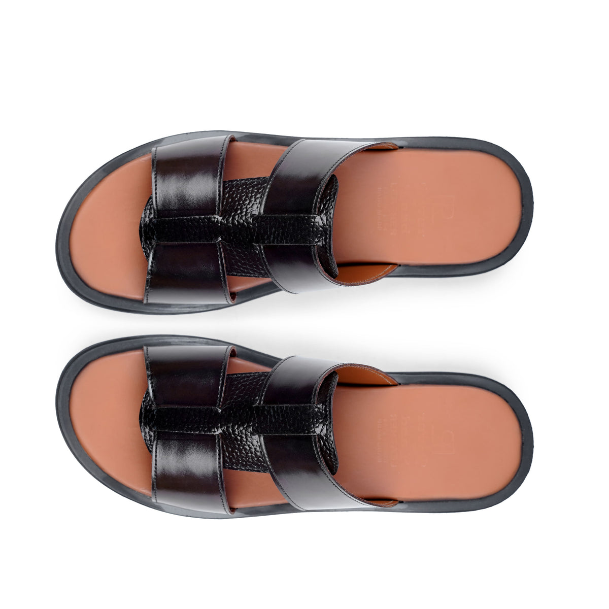 Men’s Gloss Black Textured H‑Strap Slide Chappal