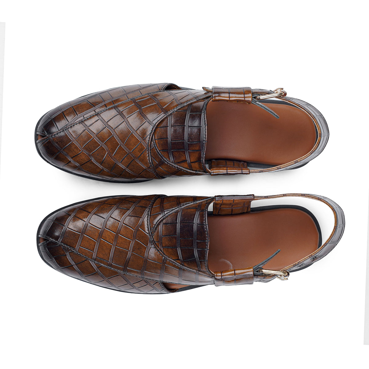 Croc‑Embossed Two‑Tone Peshawari Chappal