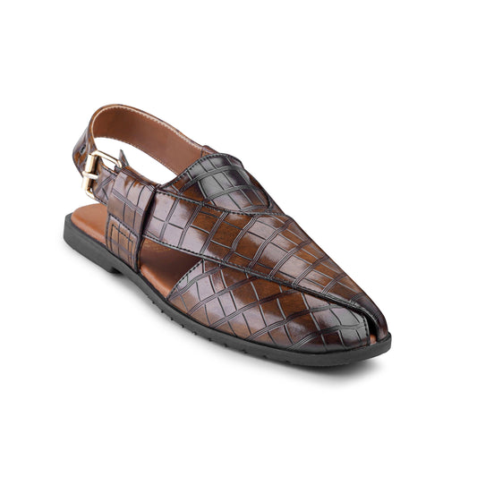 Croc‑Embossed Two‑Tone Peshawari Chappal