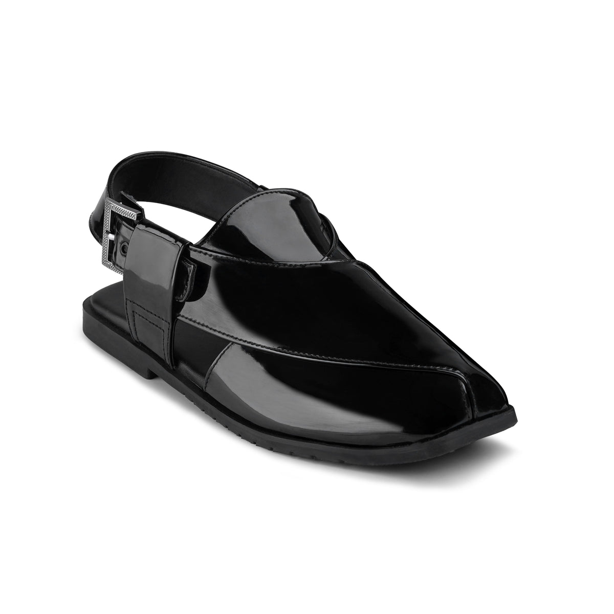 Men’s Noir Gloss‑Finish Peshawari Chappal