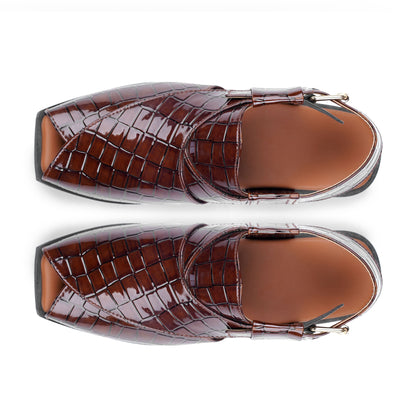 Men’s Croc‑Embossed Peshawari Chappal