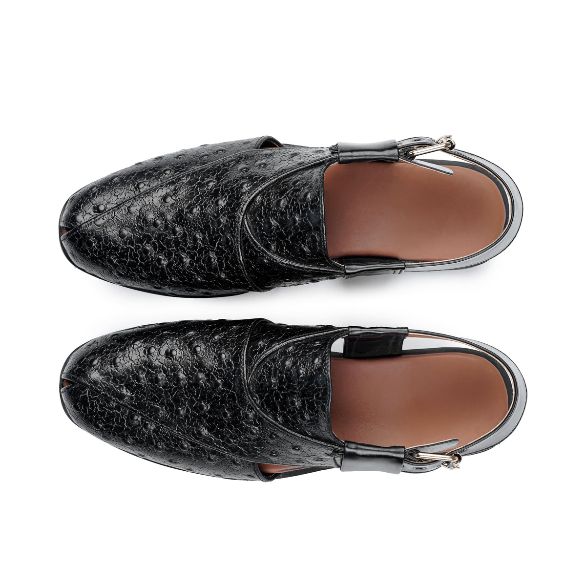 Men’s Black Embossed Cross‑Strap Peshawari Chappal