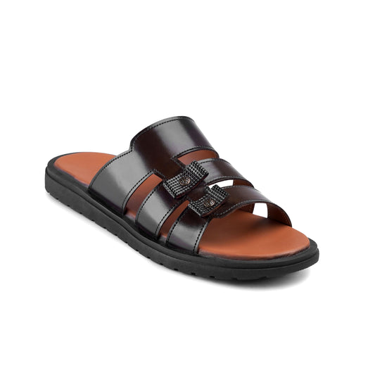 Men’s Gloss Black Double‑Buckle Slide Sandal