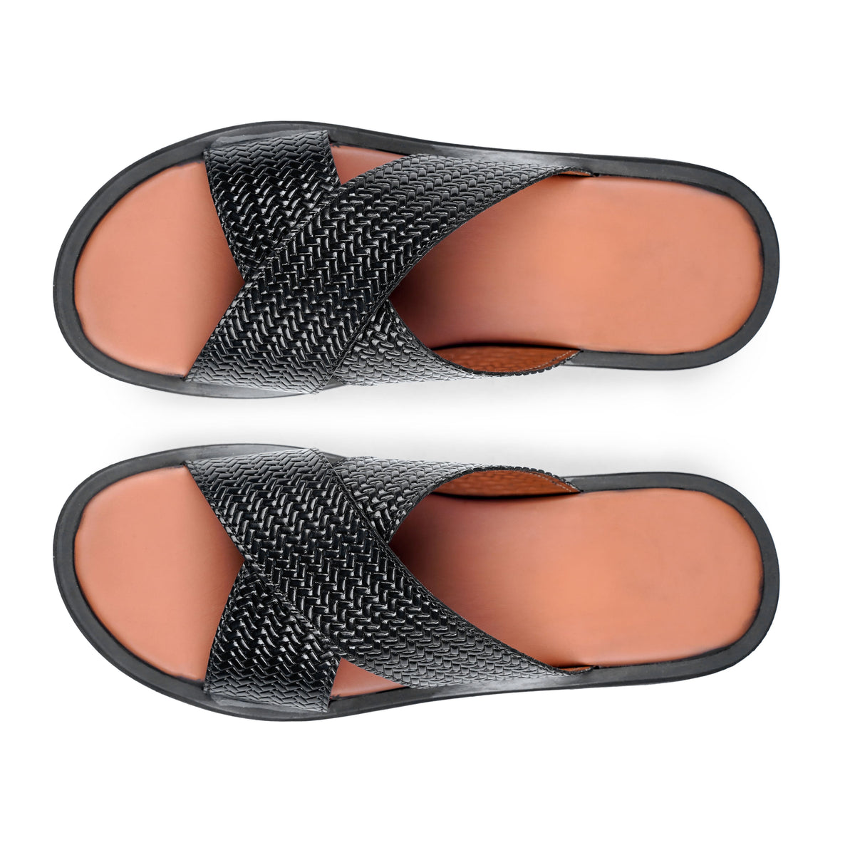 Men’s Black Woven Cross‑Strap Slide Chappal