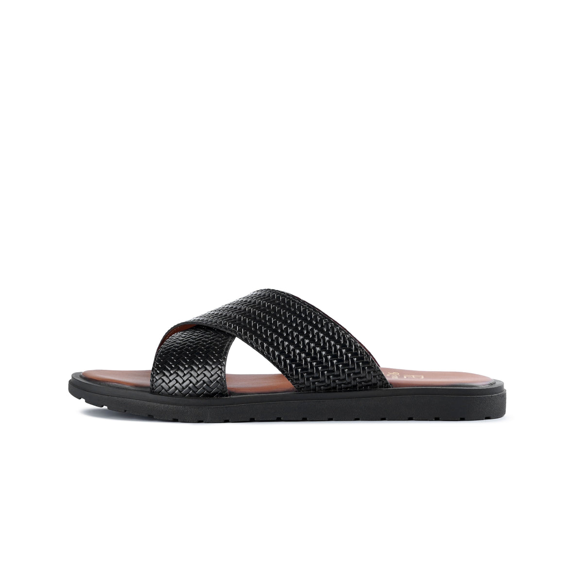 Men’s Black Woven Cross‑Strap Slide Chappal