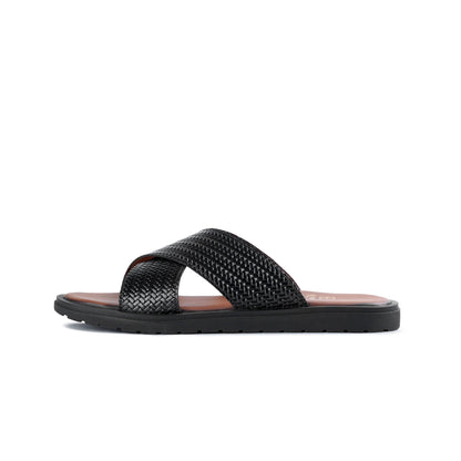Men’s Black Woven Cross‑Strap Slide Chappal