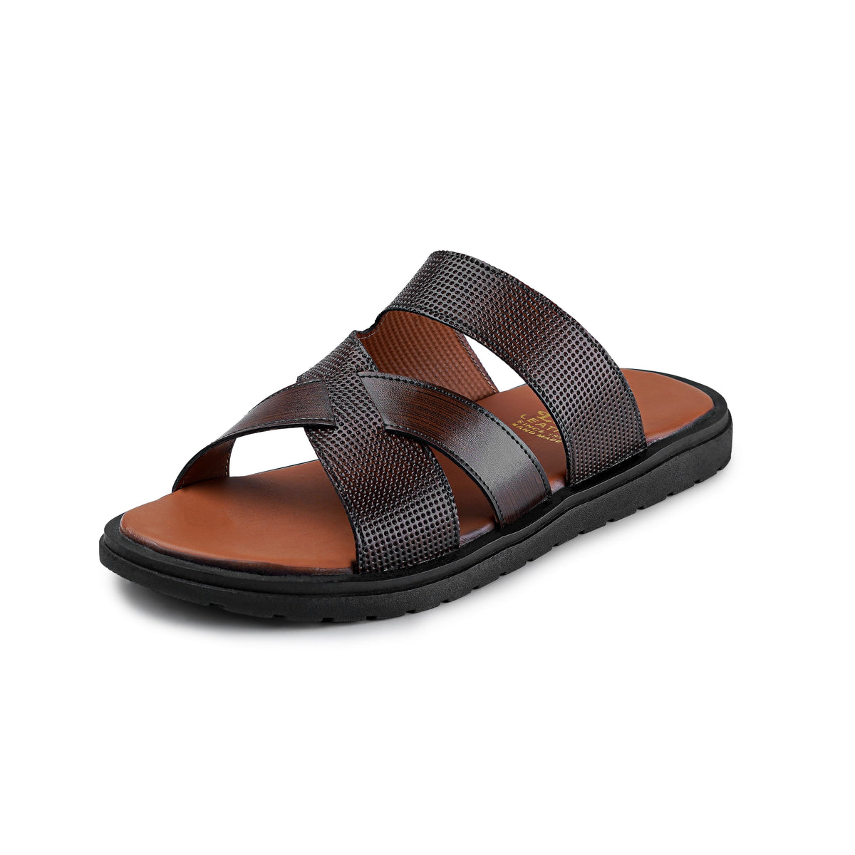 Men’s Coffee Brown Textured Cross‑Strap Slide Chappal