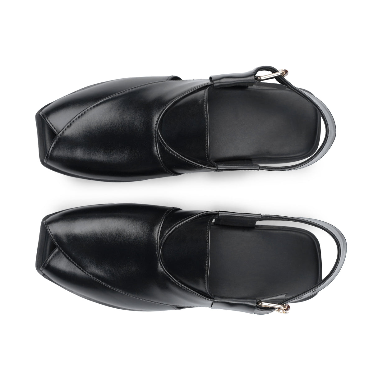 Men’s Gloss Black Cross‑Panel Peshawari Chappal