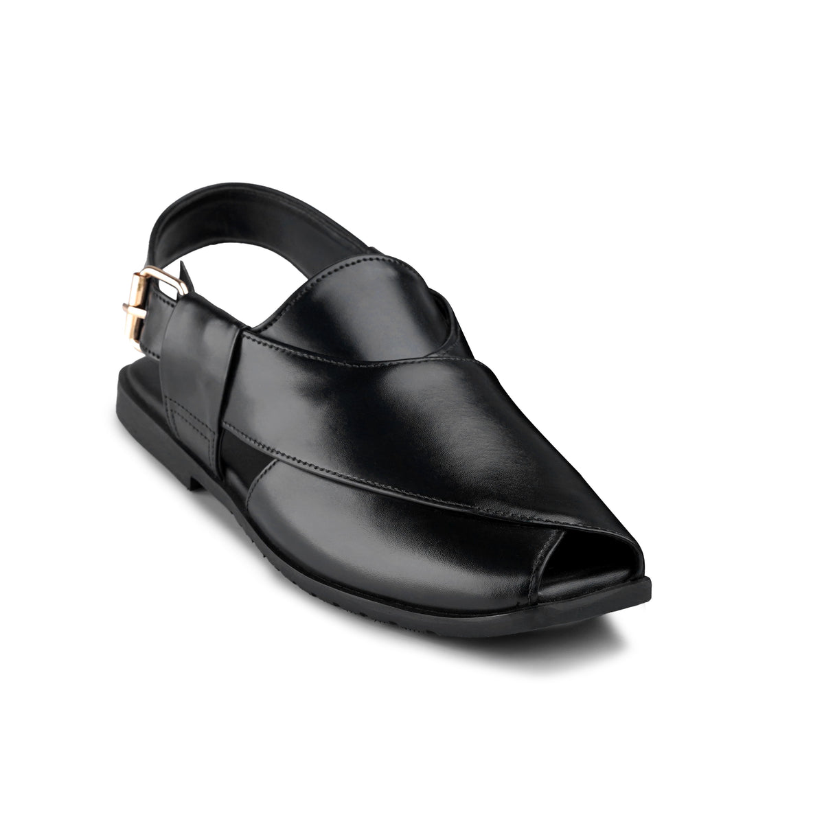Men’s Gloss Black Cross‑Panel Peshawari Chappal