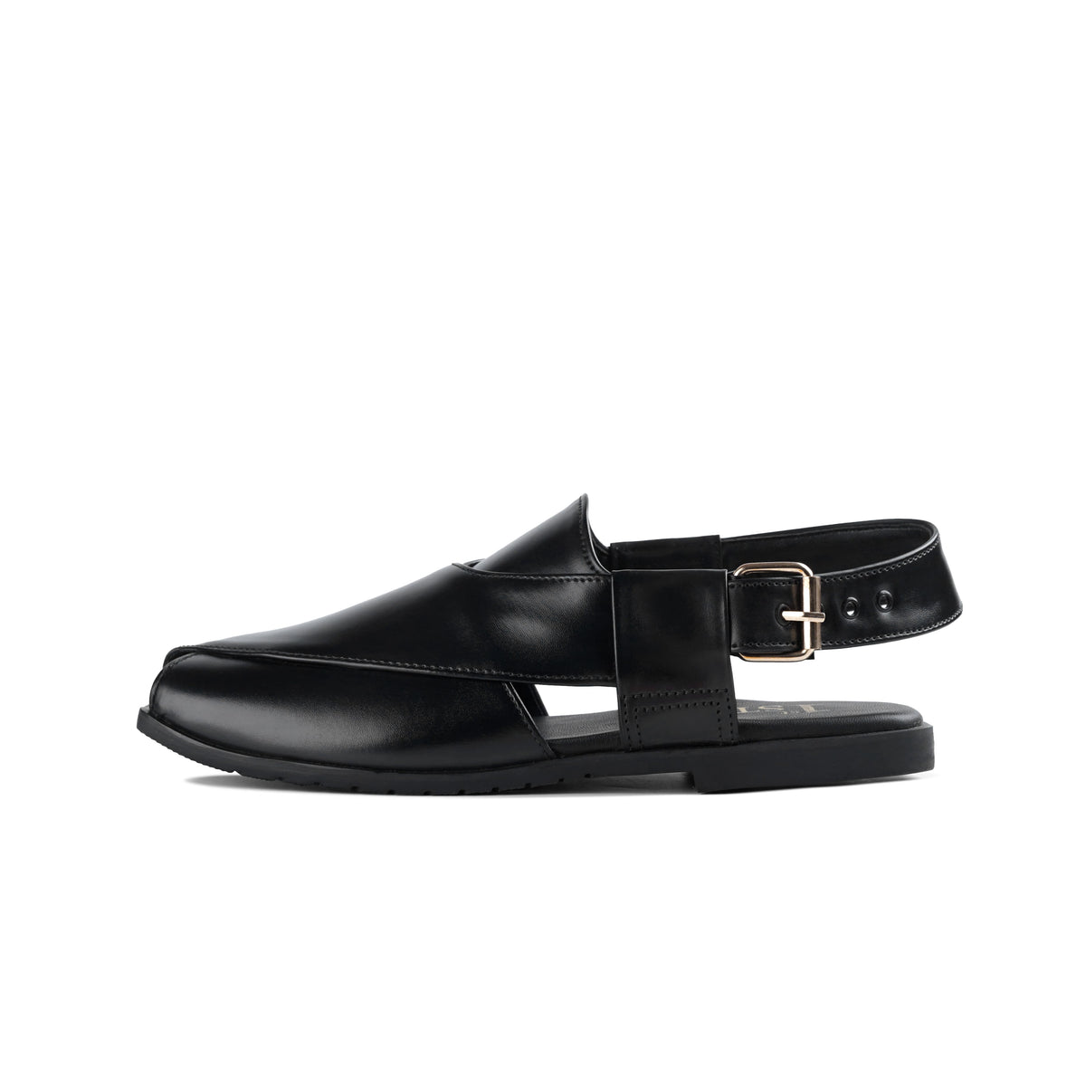 Men’s Gloss Black Cross‑Panel Peshawari Chappal