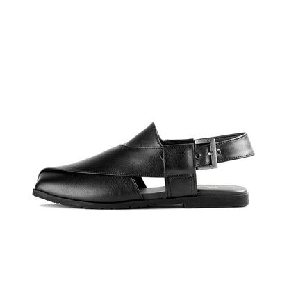 Men’s Black Cross‑Strap Peshawari Chappal