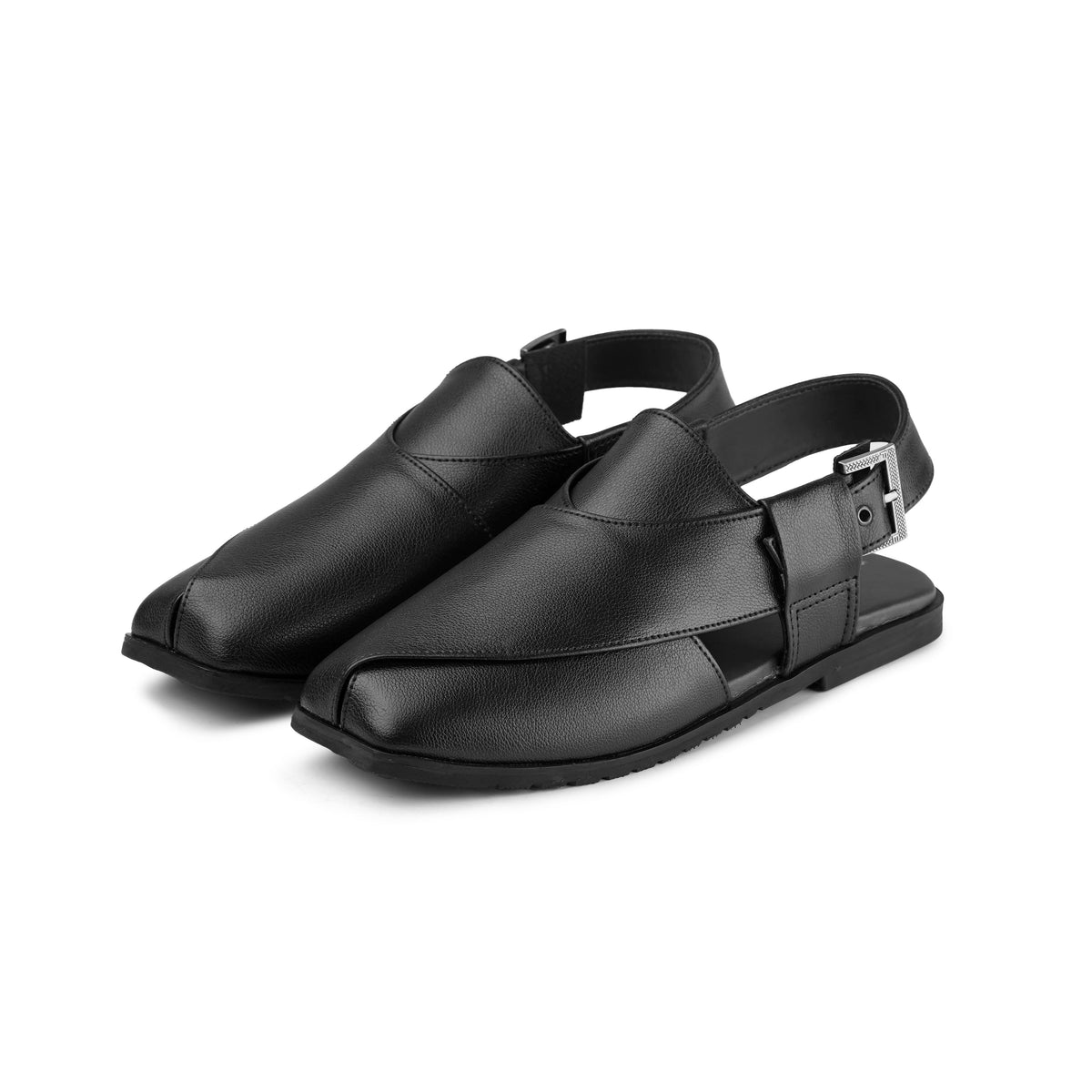 Men’s Black Cross‑Strap Peshawari Chappal